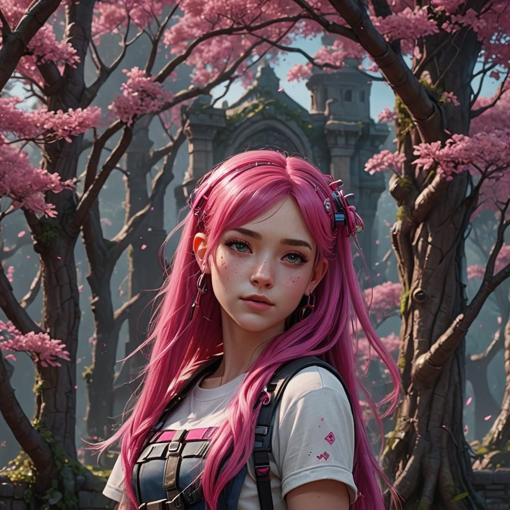 Teenage Girl with Pink Hair: Fantasy Concept Art