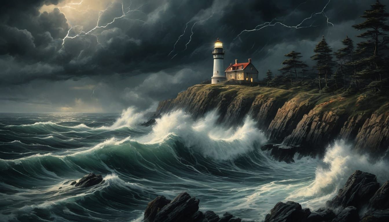 Majestic Lighthouse Amidst Turbulent Seas