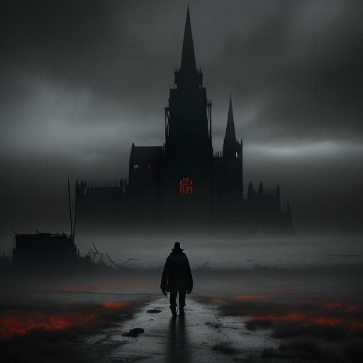 Eerie Figure Walks Toward Abandoned Town in Surreal Landscap...