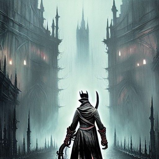 Sinister Bloodborne Scene in Gothic Style