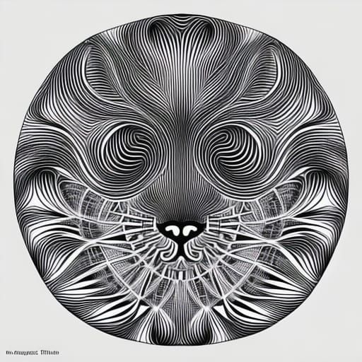 Abstract Fractal Cat with Zentangle and 3D Shading