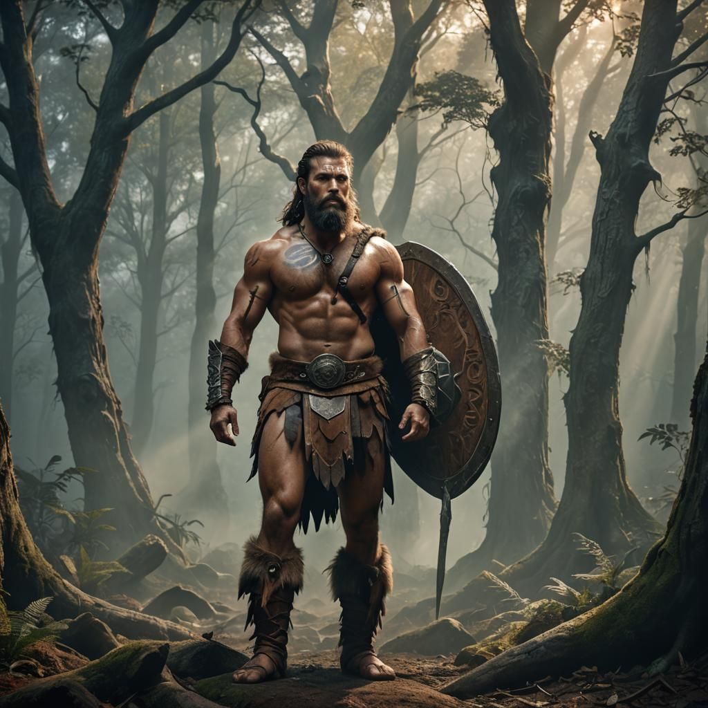 Barbarian in Ancient Forest: Fantasy Concept Art