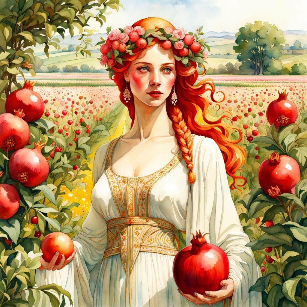 Persephone in Spring Garden: Watercolor Masterpiece