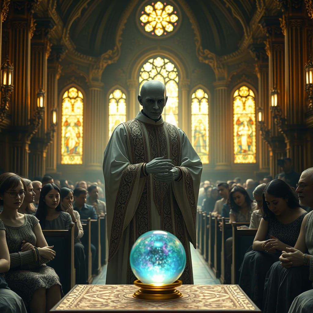 Surreal Temple Interior in Cyberpunk Style