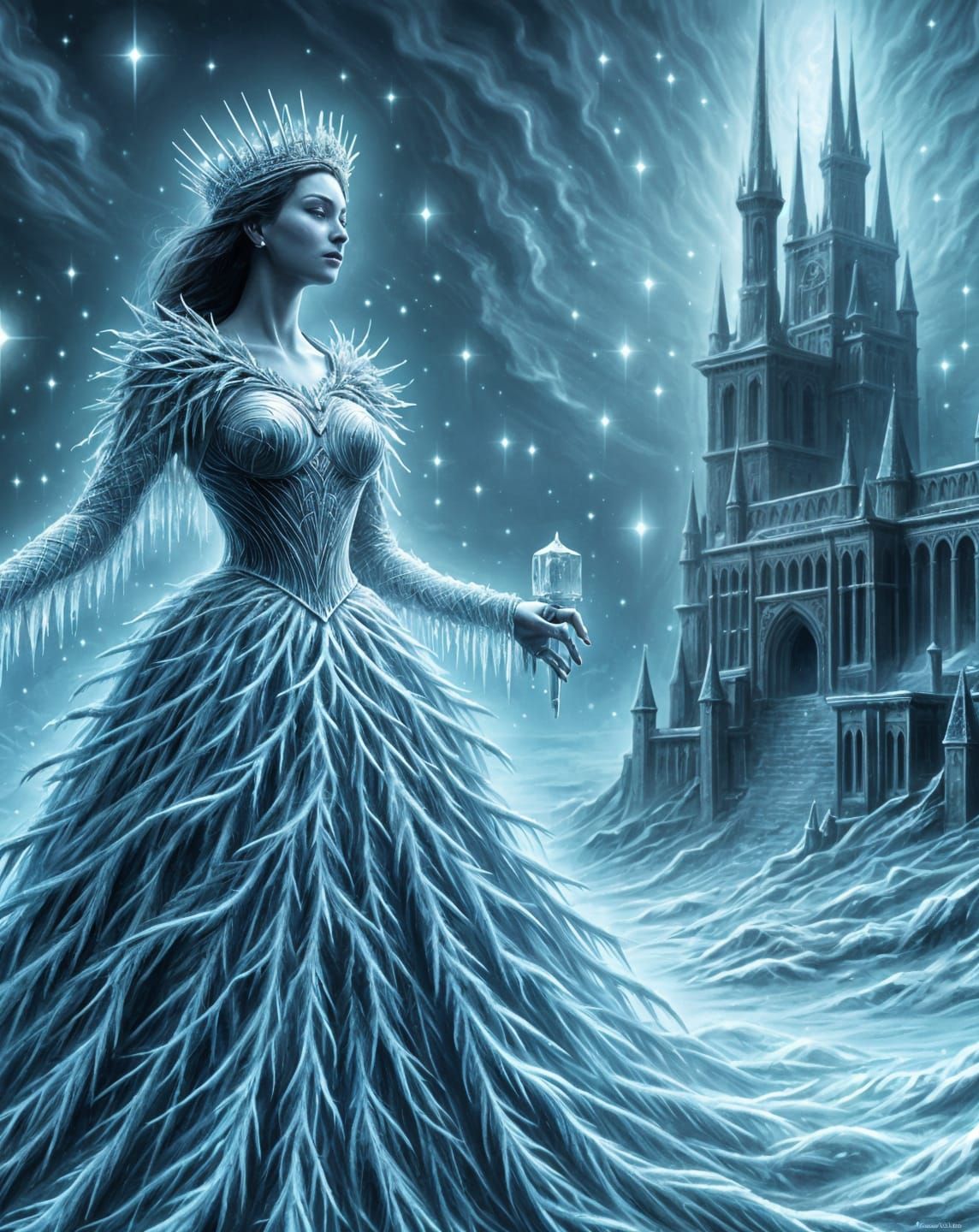 Regal Frozen Queen in Eternal Winter Palace