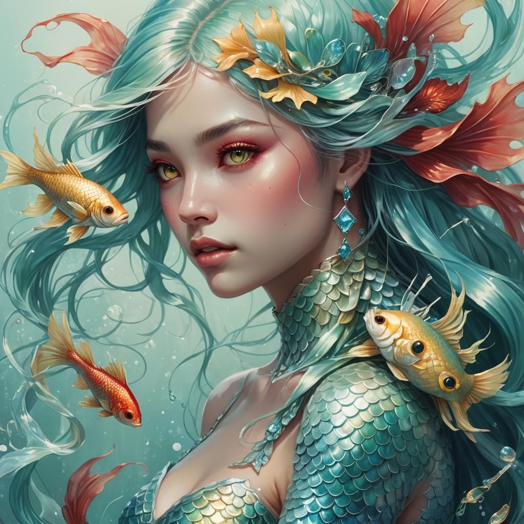 Ethereal Mermaid Portrait in Soft Pastel Colors