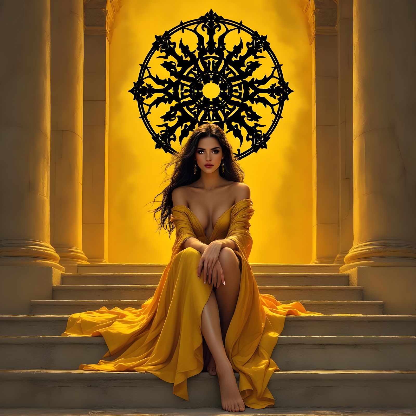 Elegant Woman in Golden Robes, Comic Book Art
