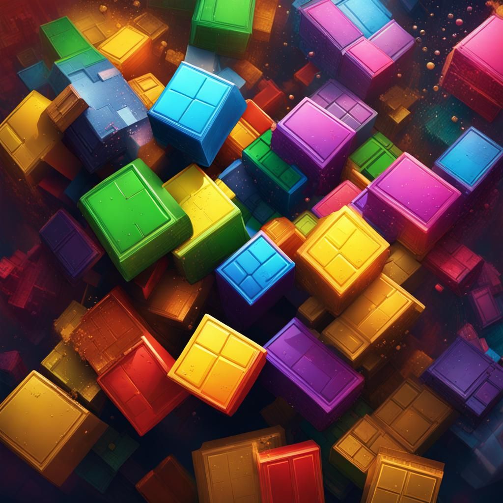 Hyperrealistic Living Tetris in Colorful Splash Art