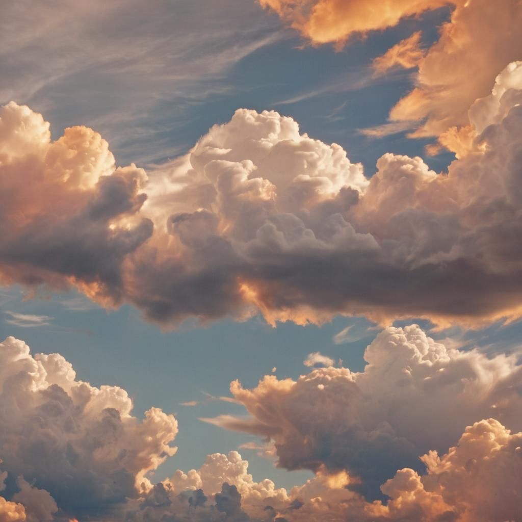 Surrealist Landscape with Orange Clouds and Blue Sky