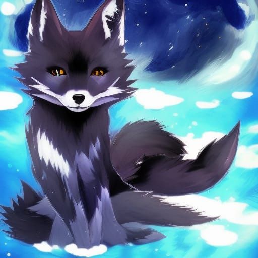 Black Fox in Blue Gaming Chair, Anime Style
