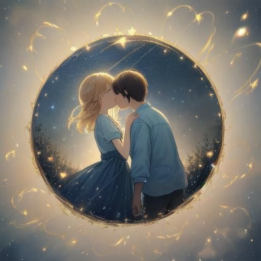 Romantic Couple Under Starry Sky as Oil Painting