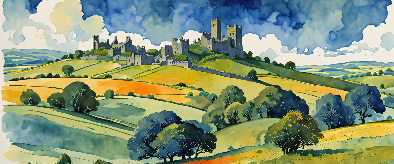 County Meath Ireland Vintage Travel Poster in Watercolor Gou...