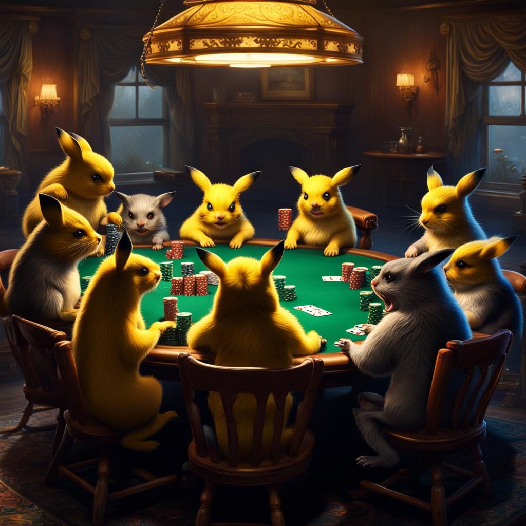 Pikachus Playing Poker in Detailed Matte Painting