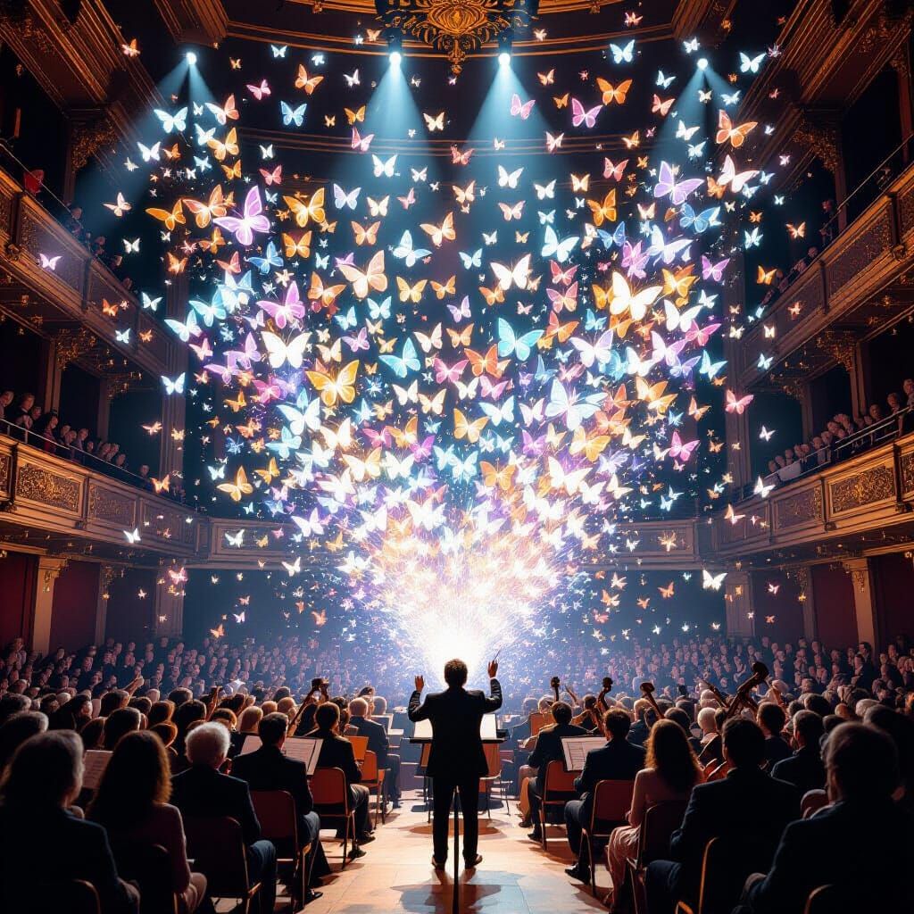 Magical Concert Hall with Light Butterflies