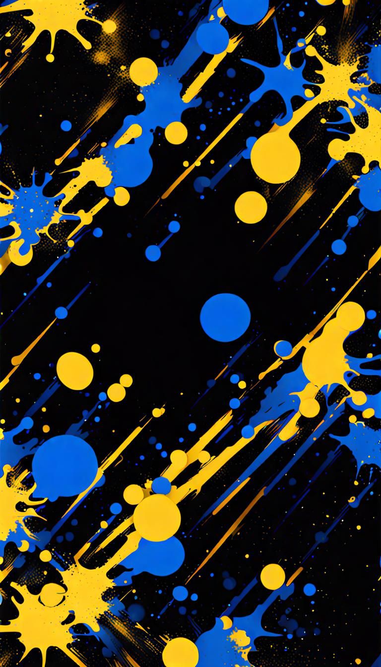 Abstract Splatter Art in Black, Blue, and Gold