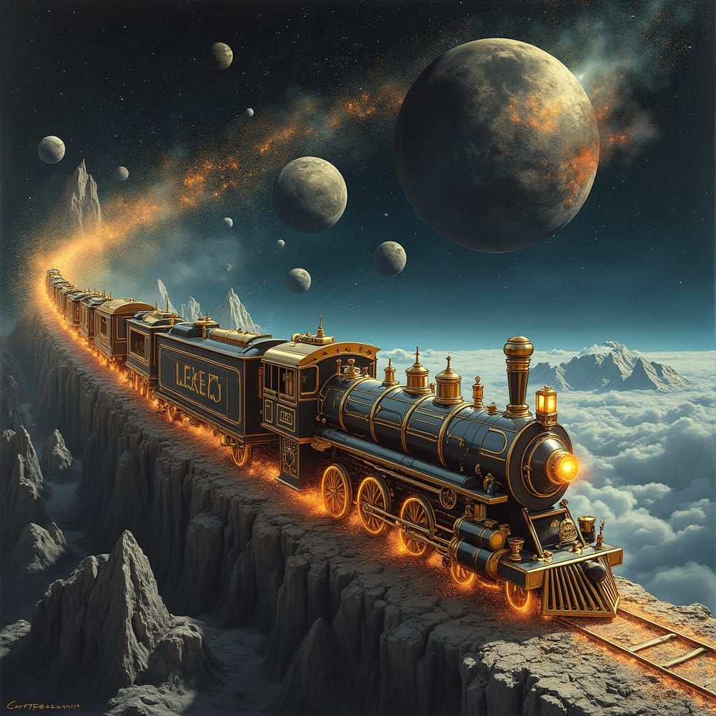 Majestic Space Locomotive Adorned in Brass Fixtures