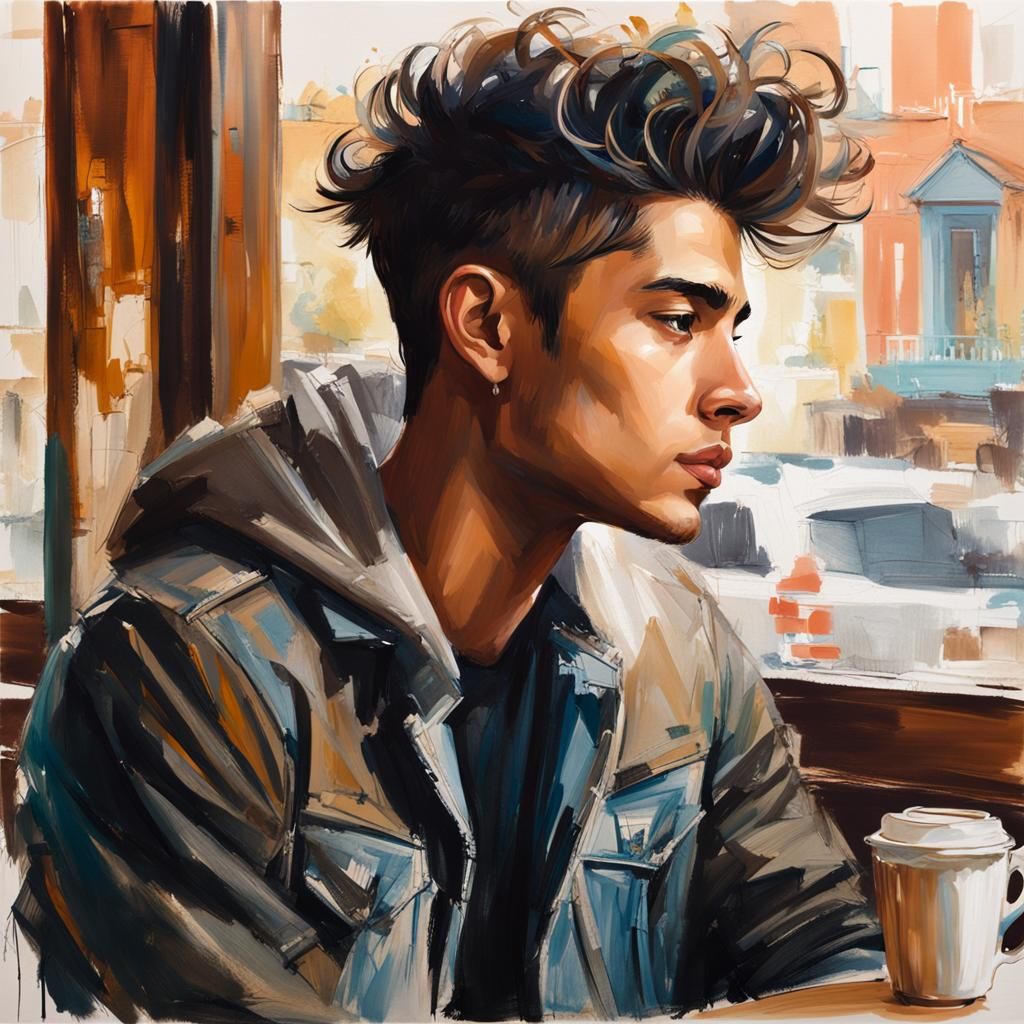 Young Man in a Coffee Shop 241027