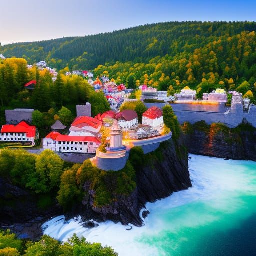 Frozen Fjord Nordic Town in Detailed Matte Painting