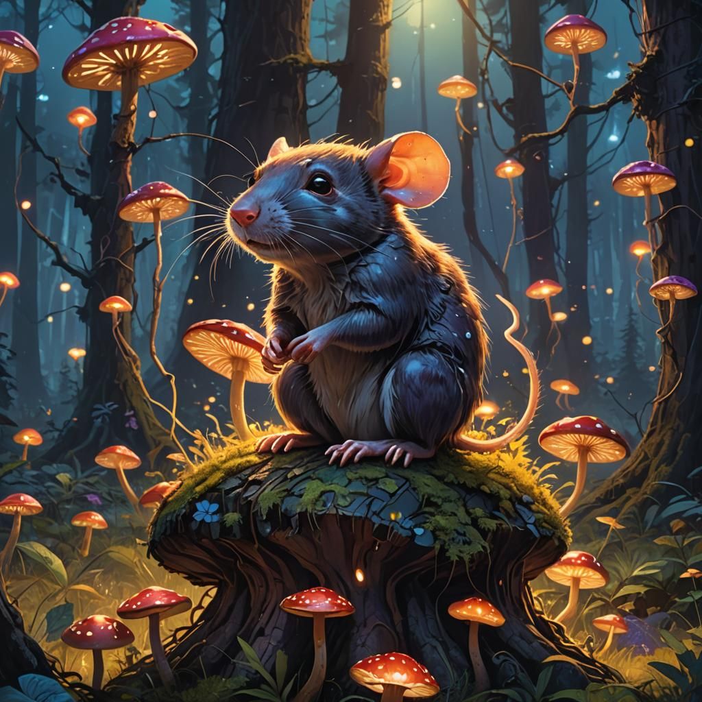 Anthropomorphic Rat Child in Whimsical Forest Concept Art