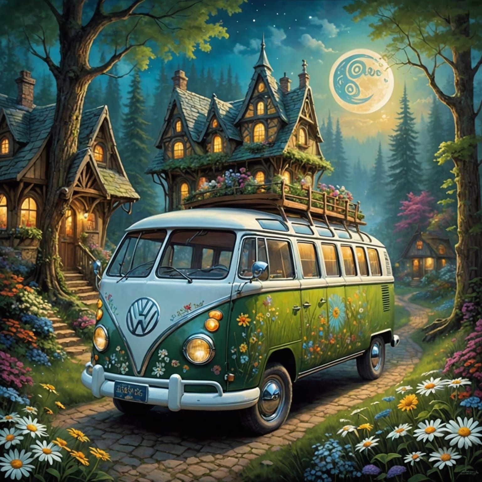 Volkswagen Hippie Bus in Enchanted Forest