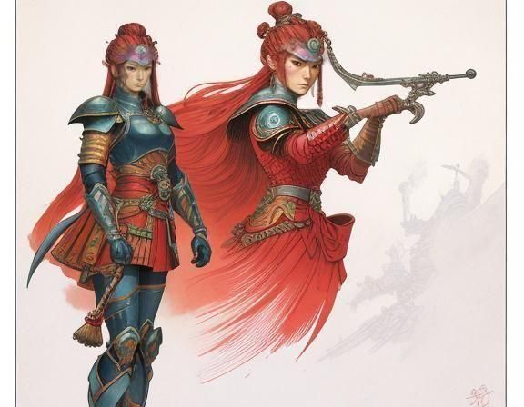 Helmed Warrior Woman in Comic Art Style