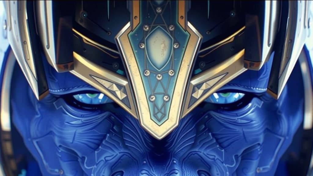 Blue Alien with Gold Helmet in Unreal Engine Style