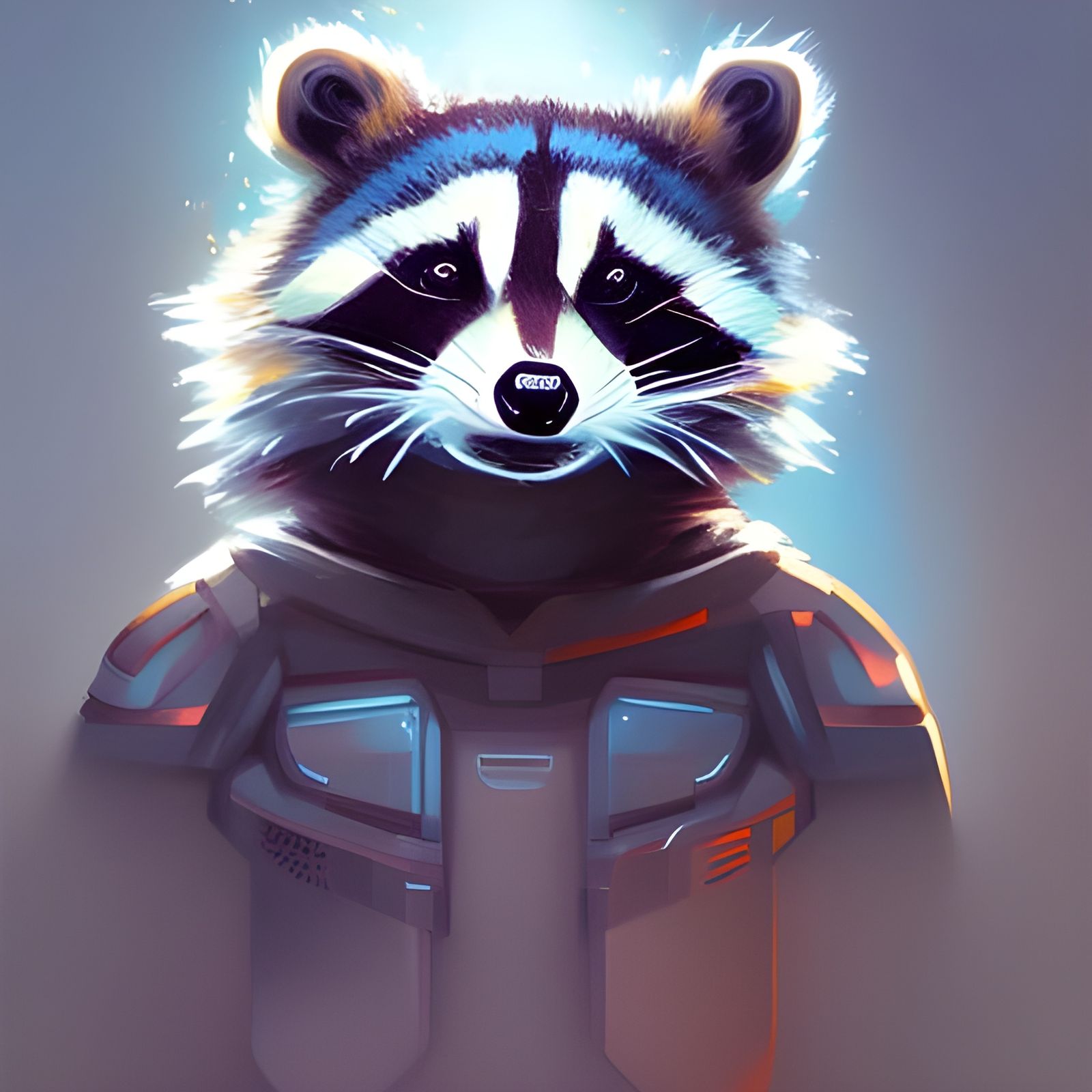 Adorable Robot Raccoon Portrait in Digital Art Style