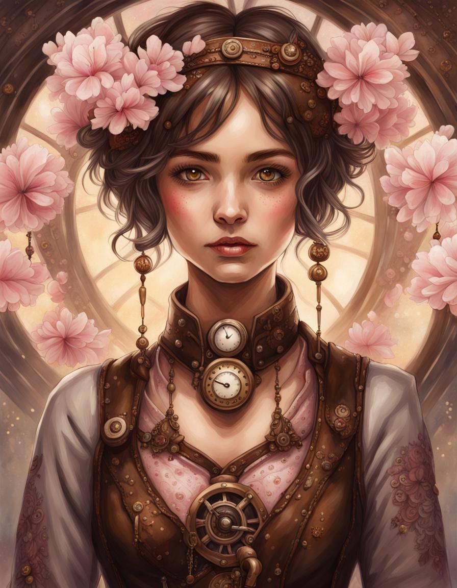 Steampunk Cherry Blossom Girl Portrait
