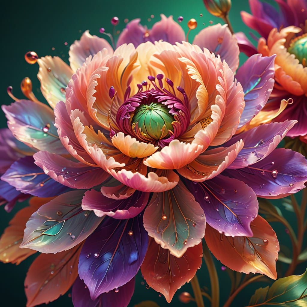 Vibrant, Stylized Peony Flowers in Abstract Background