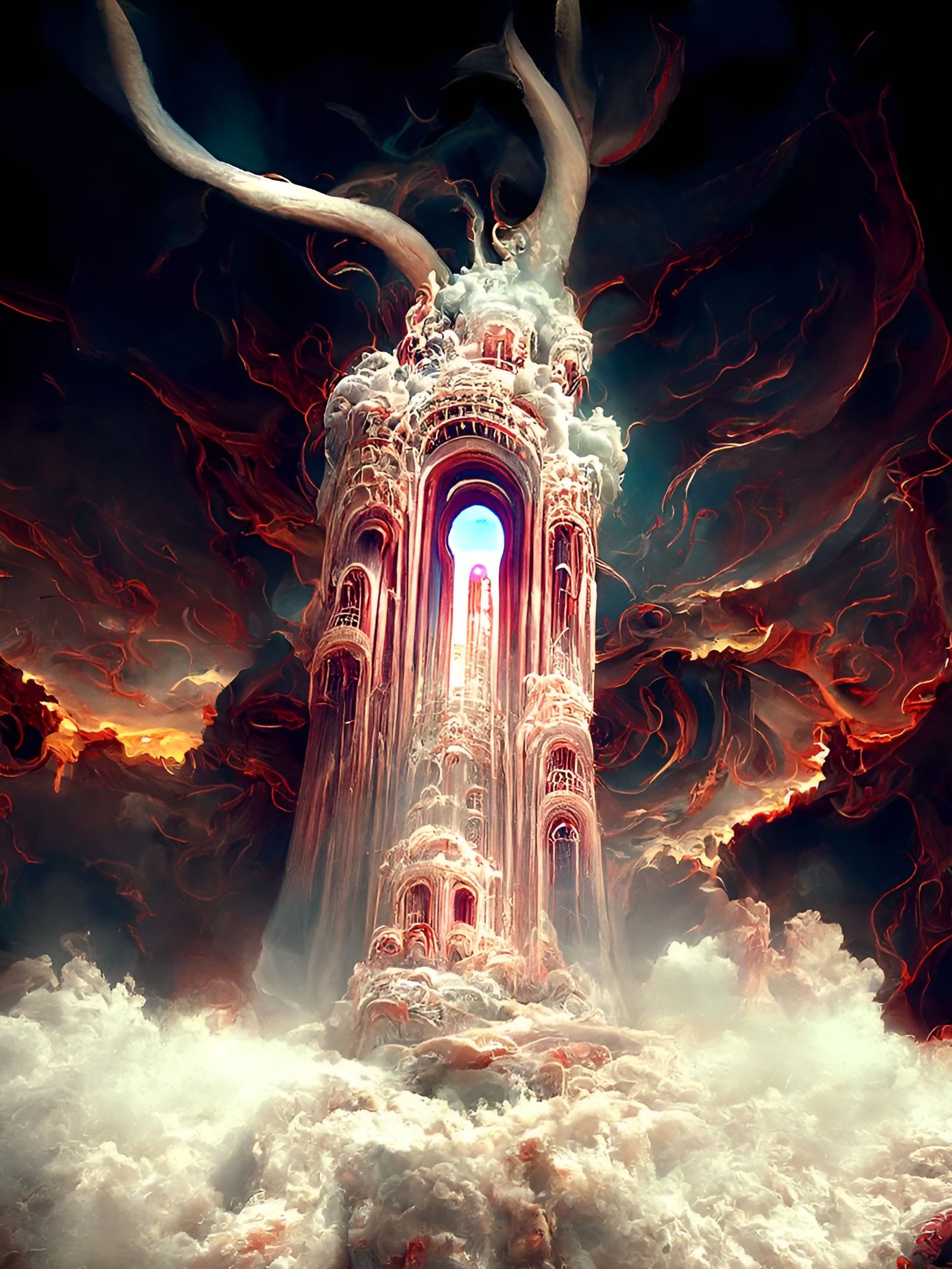 Mystical Tower in Hell: A Surreal Rendering