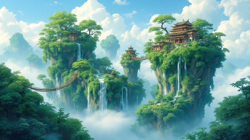 Dreamlike Floating Islands in a Fantastical Landscape