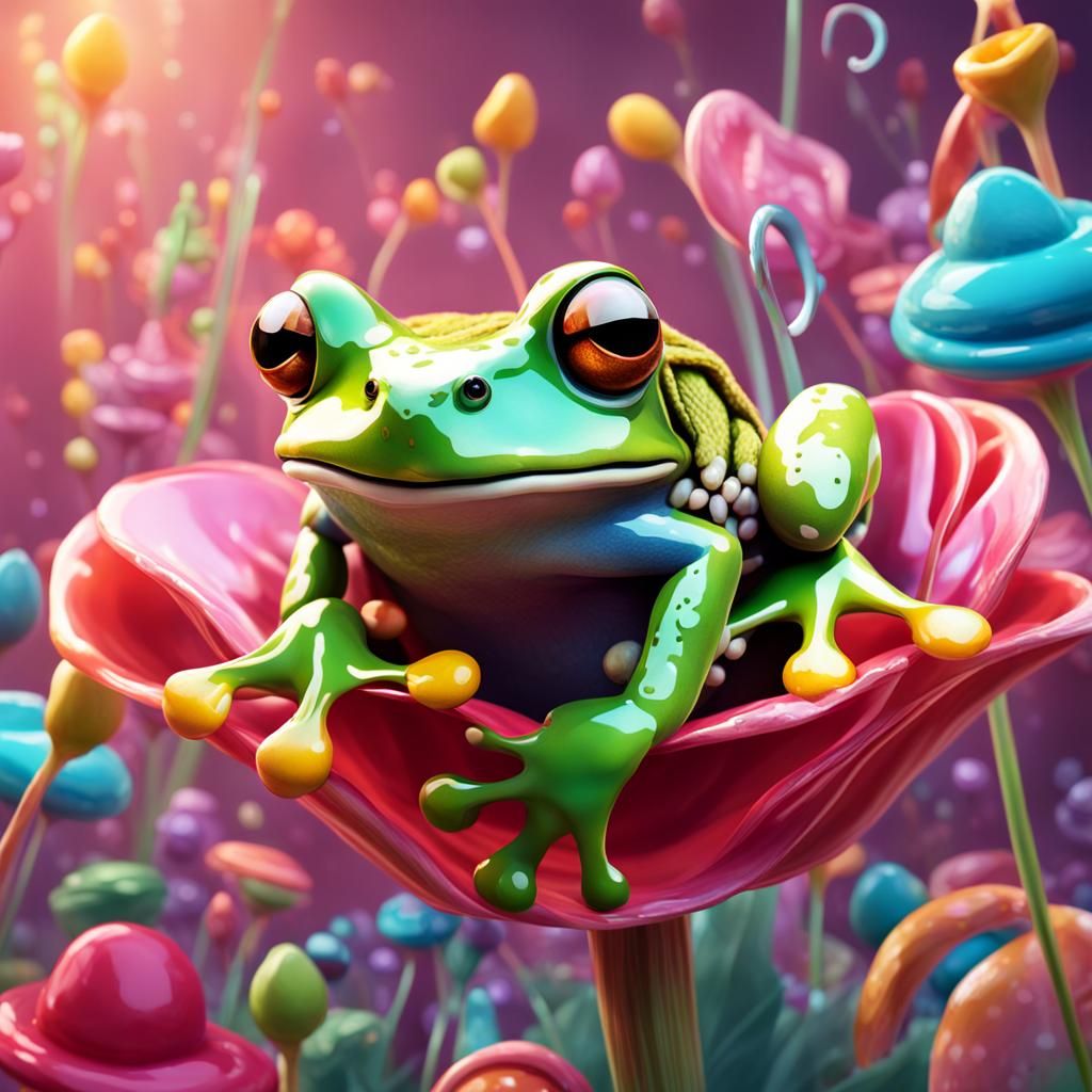 Frog in Flower Stem: Candy Art Illustration