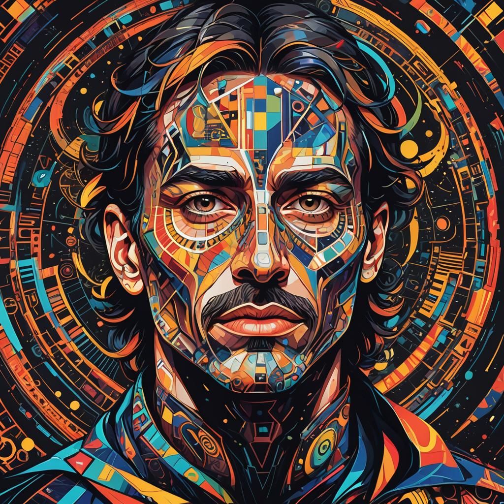 Man's Face and Body in Graphic Designs