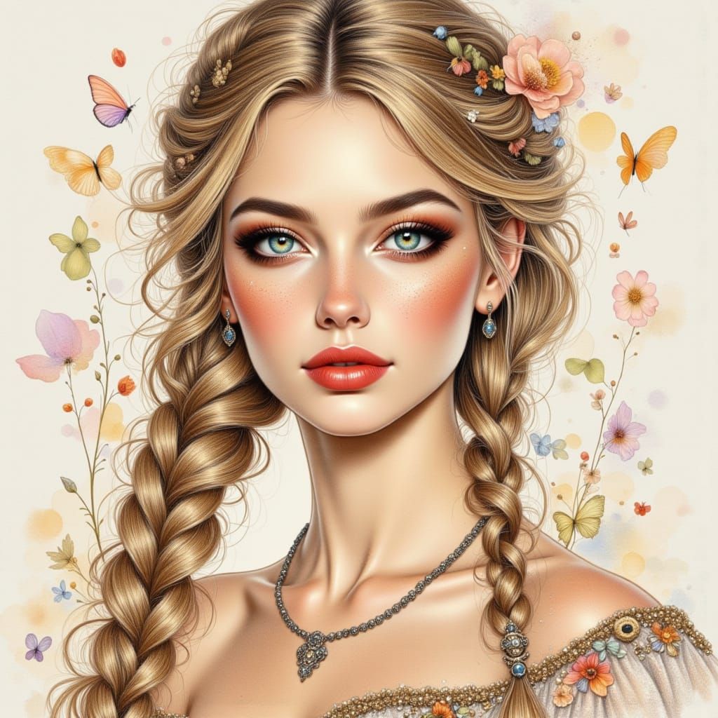 Pencil and Watercolor Portrait of a 1930s Woman