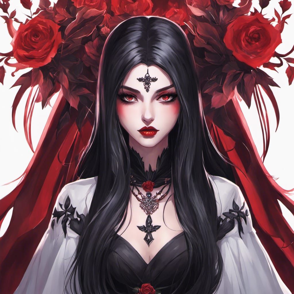 Anime Vampire Girl with Gothic Halloween Background