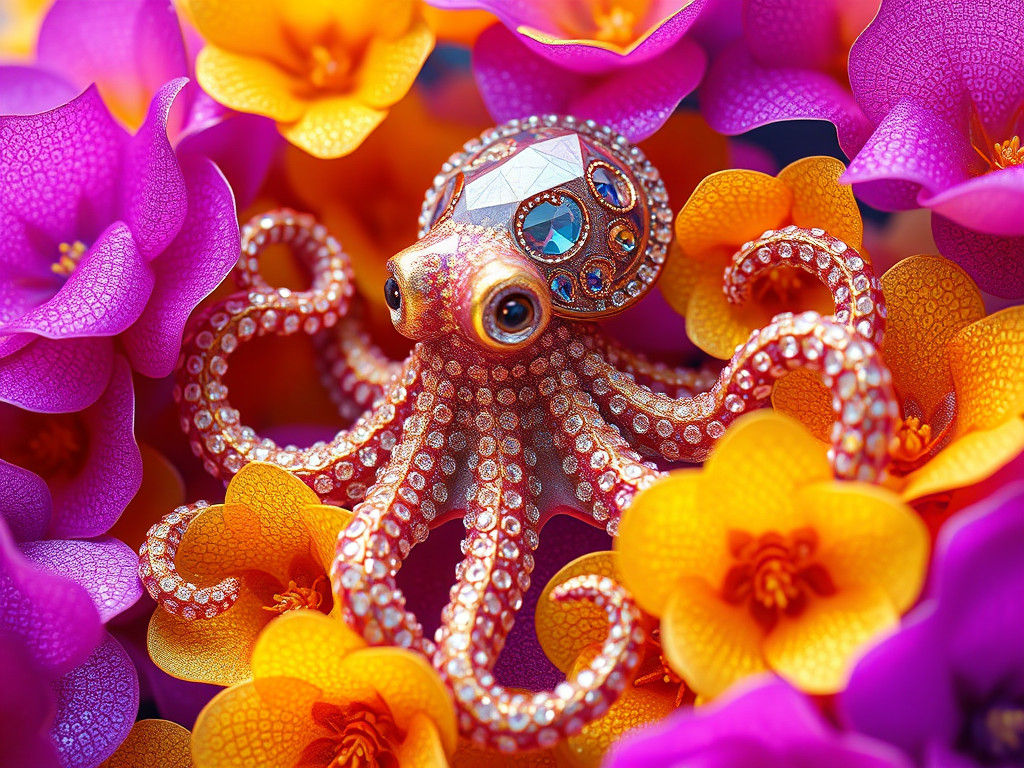 Crystal Octopus in Shellfish Garden: 3D Anime Art