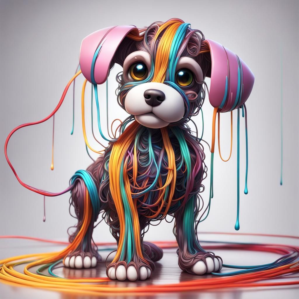 Cartoon style,little puppy made entirely out of wires