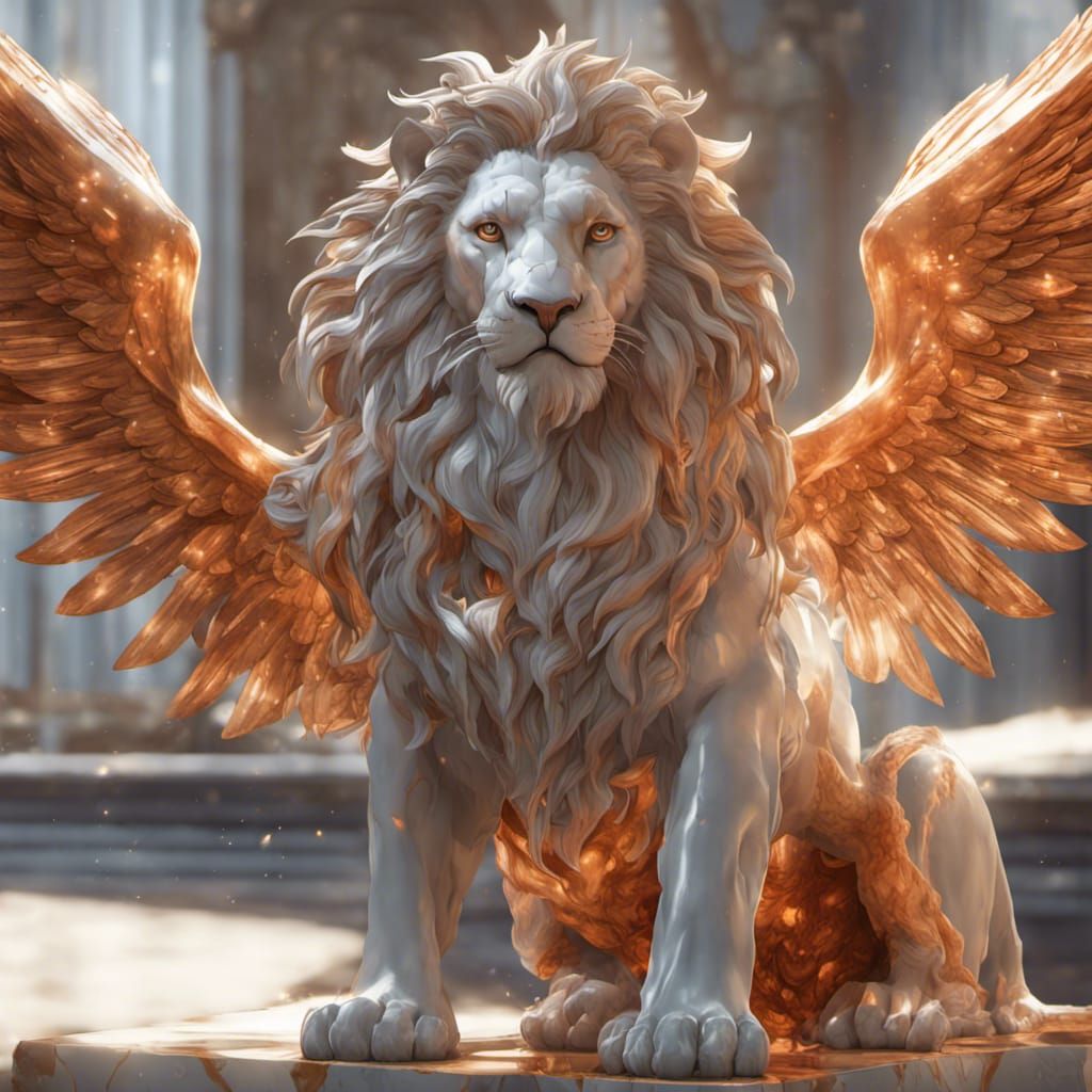 Winged Marble Lion: Hyperdetailed Concept Art