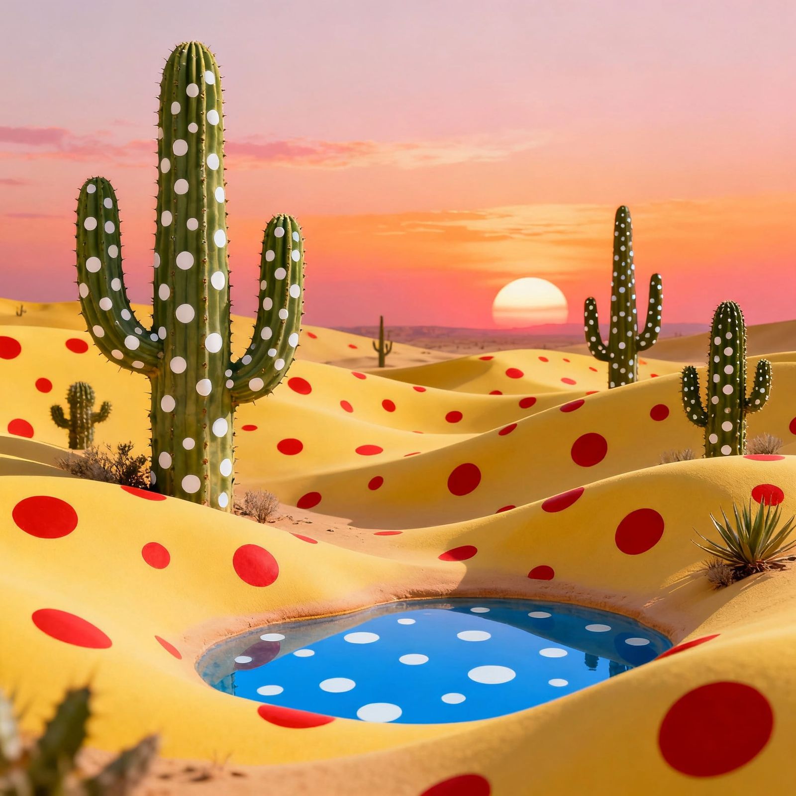Desert Oasis with Polka Dots in Kusama Style