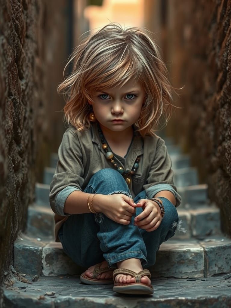 Sulky Girl in Rococo Style with Distressed Jeans