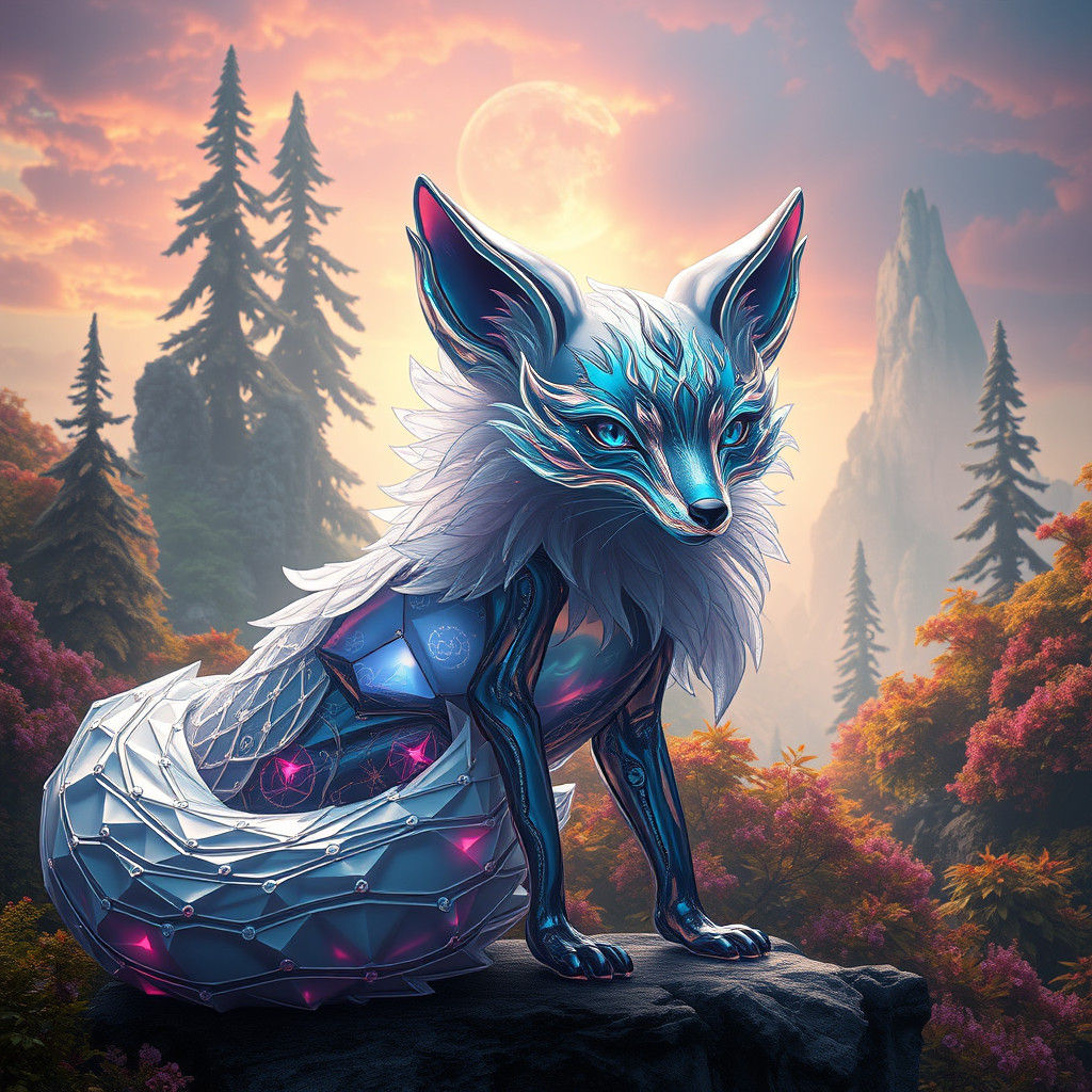 Majestic Glass Fox in Dreamlike Landscape