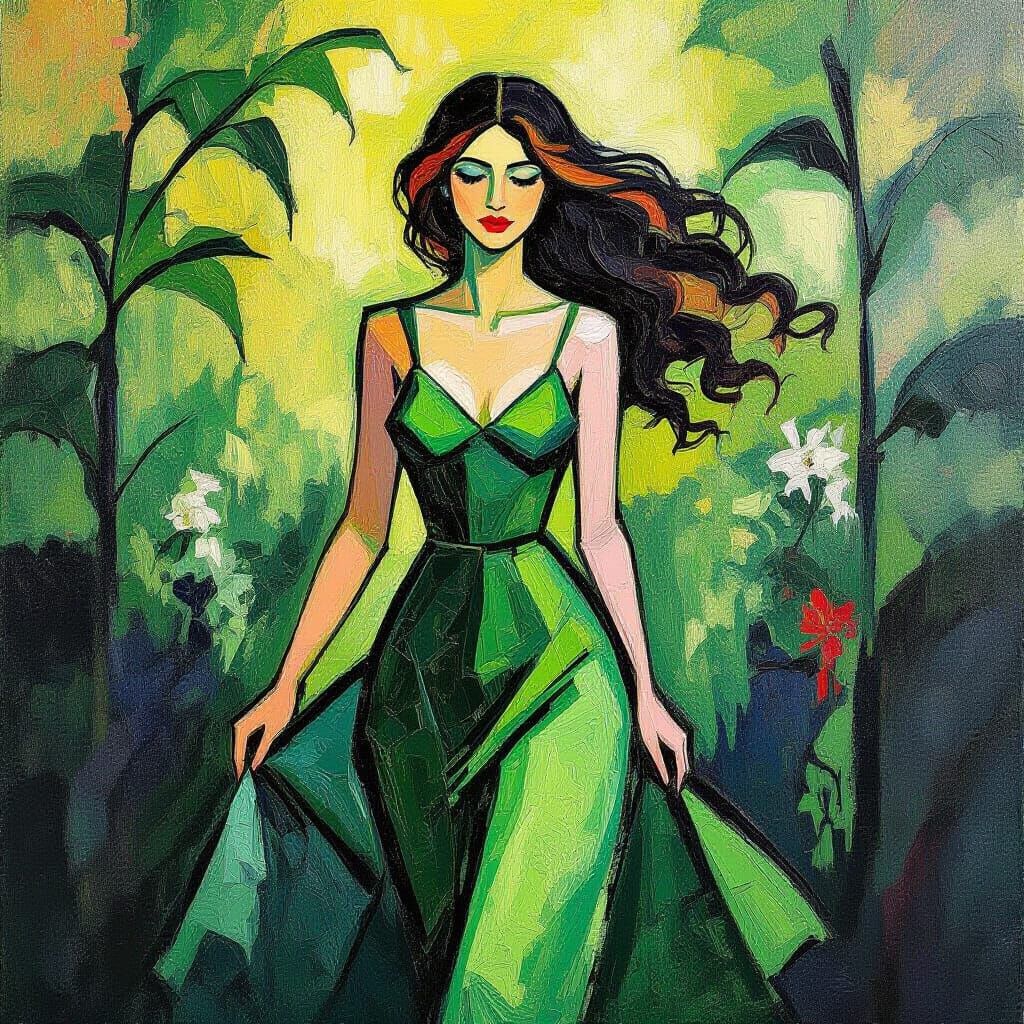 Woman in Green Dress: Neo-Impressionist Expressionism