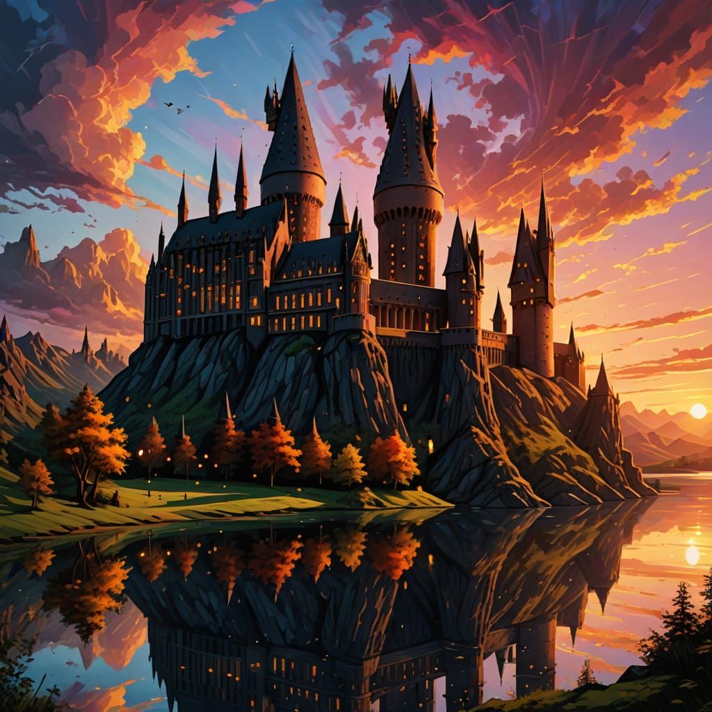 Enchanted Hogwarts Castle at Sunset