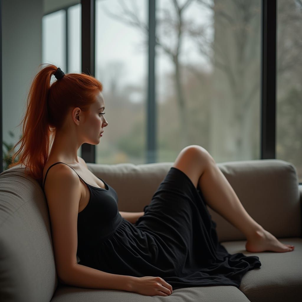 Hyper Realistic Photo of Red Haired Woman on Couch
