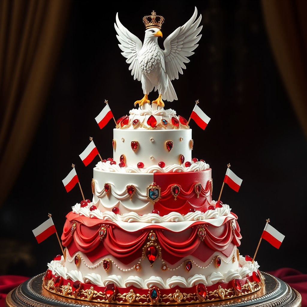 Polish Flag Cake with Eagle, Detailed Matte Painting