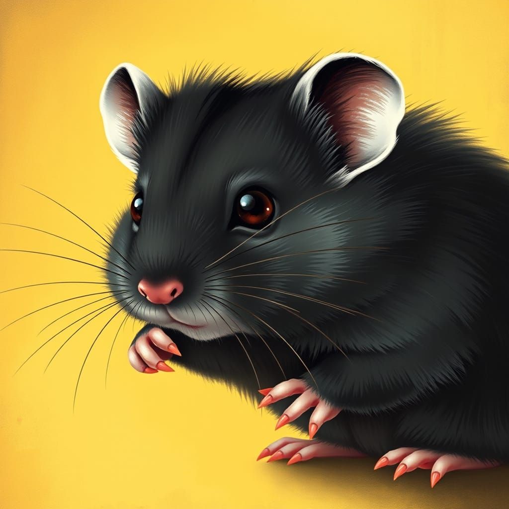 Whimsical Black Hamster Portrait in Golden Light
