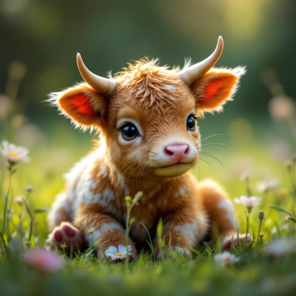 Adorable Highland Cow Cat Hybrid in Lush Meadow