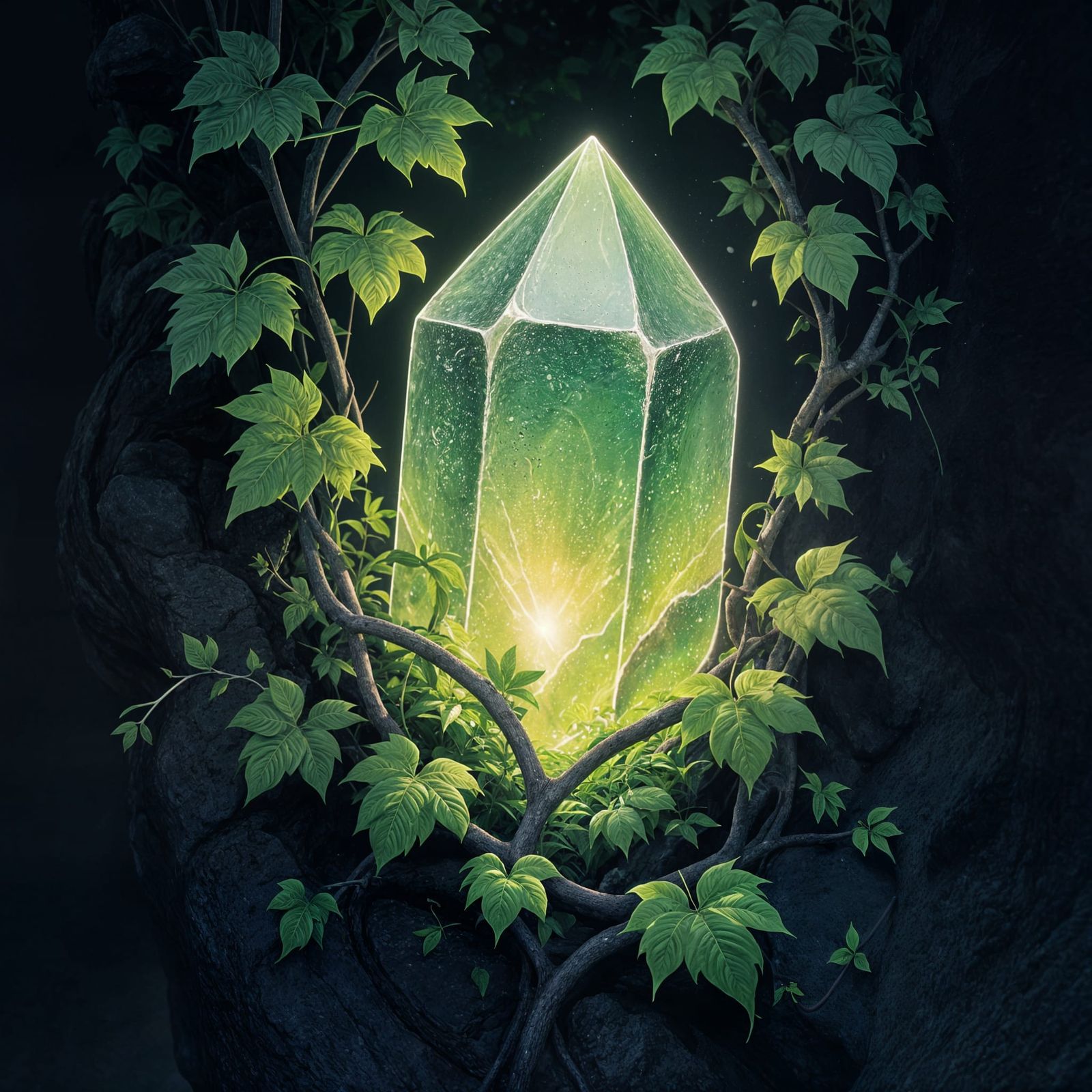 Green Vines and Crystal Graffiti Art