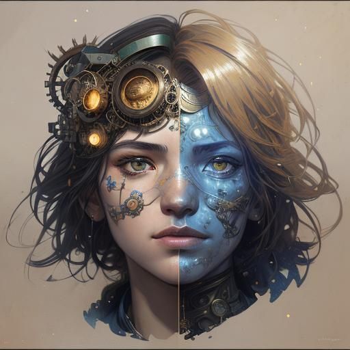 Steampunk Moon Starry Night Portrait in 8K