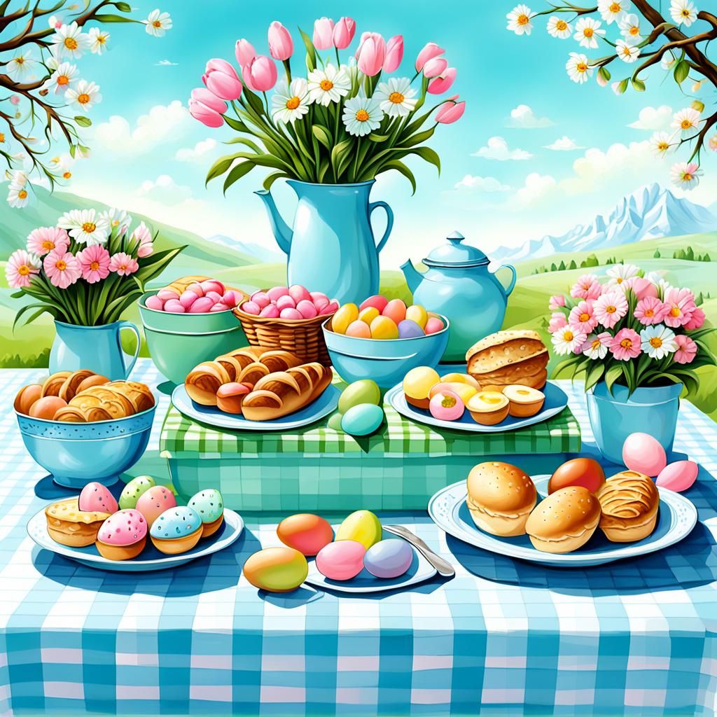 Easter Picnic Display in Pastel Gingham Style